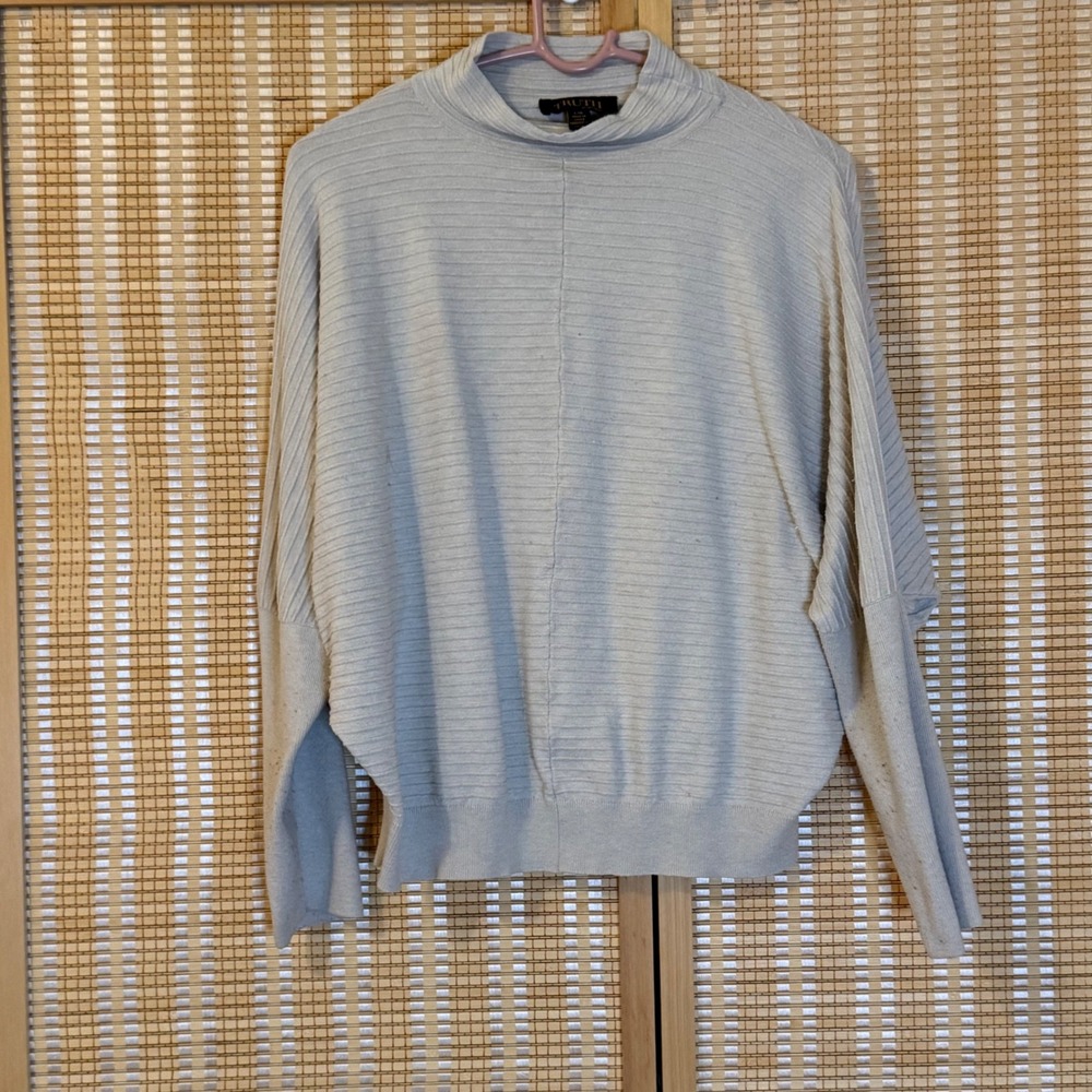 Truth by Republic Womens Mock Neck Dolman Sleeve Ribbed Knit Sweater Beige Large